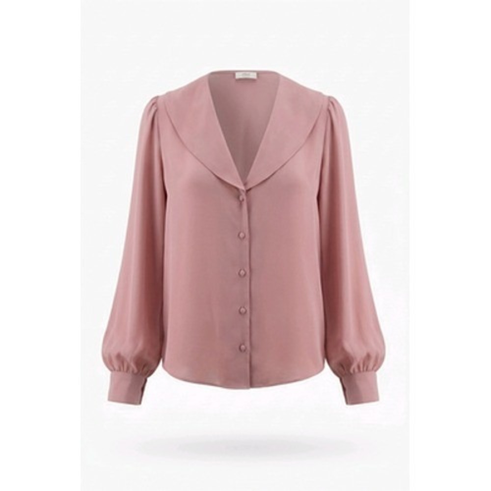 Wilfred Top Women L Pink Shawl Collar Button Capsule Closet Blouse Romantic